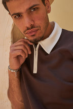 Heritage Zip Polo - Brown/Ivory