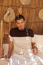Retro Knit Tee - Walnut & Cream