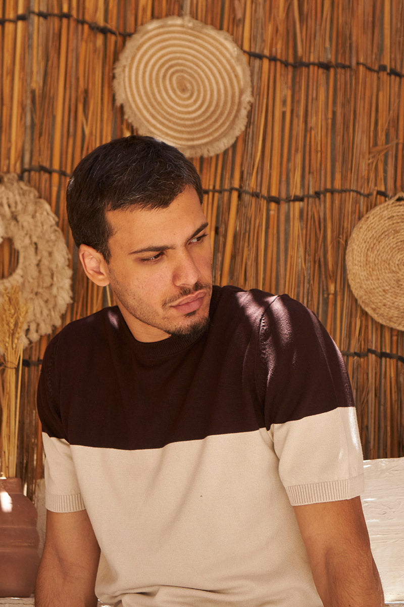 Retro Knit Tee - Walnut & Cream