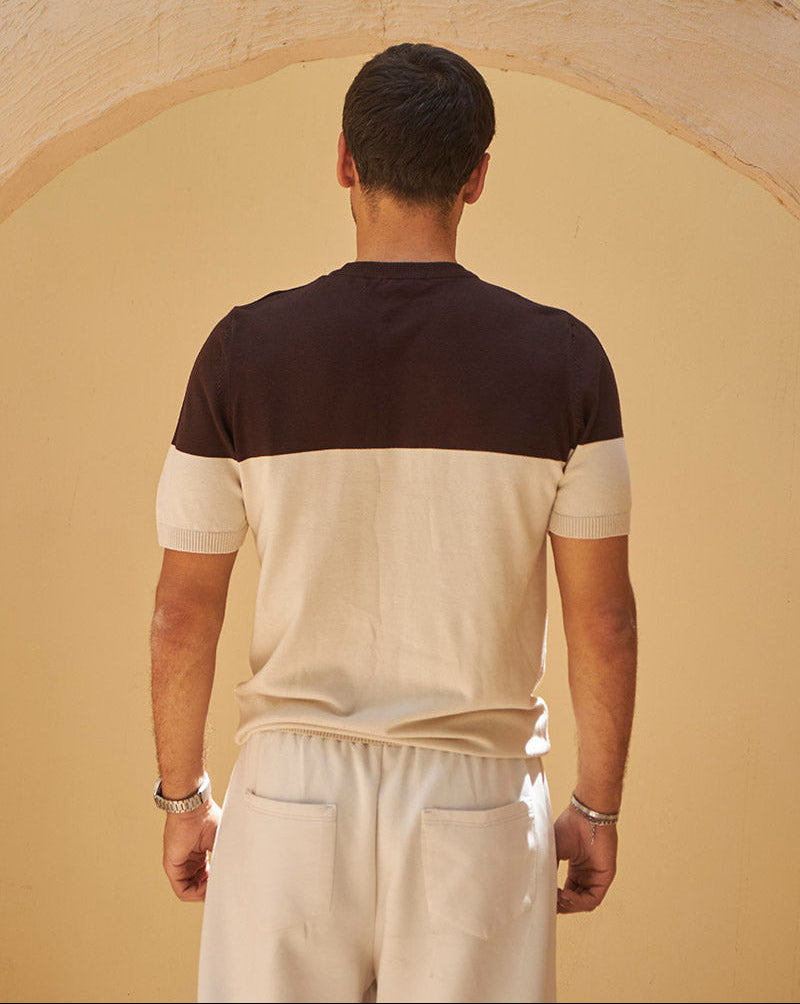 Retro Knit Tee - Walnut & Cream