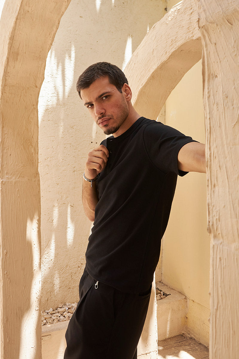 Heritage Henley Tee - Midnight Black