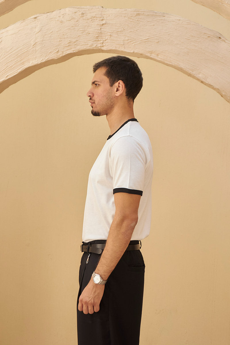 Classic Ringer Tee - Ivory & Midnight Black