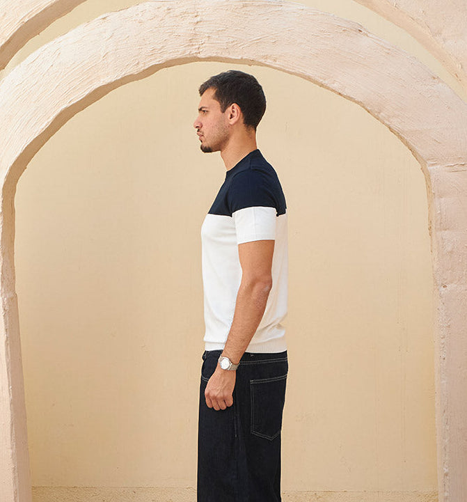 Retro Knit Tee - Navy & Ivory
