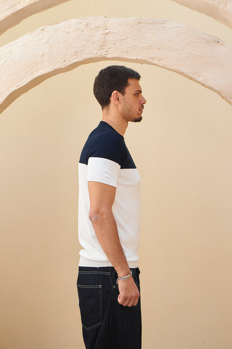 Retro Knit Tee - Navy & Ivory