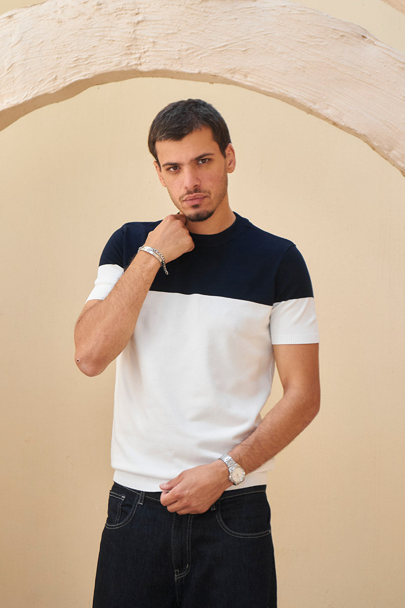 Retro Knit Tee - Navy & Ivory