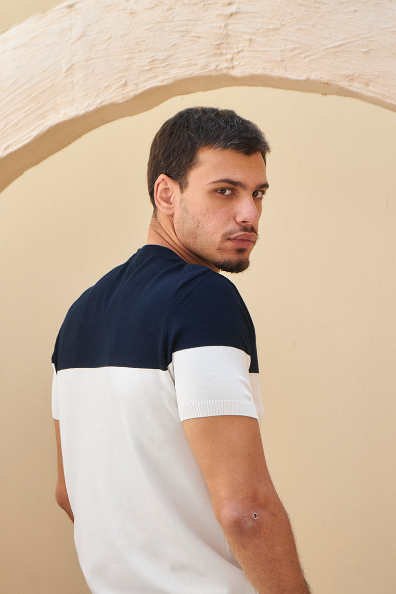 Retro Knit Tee - Navy & Ivory