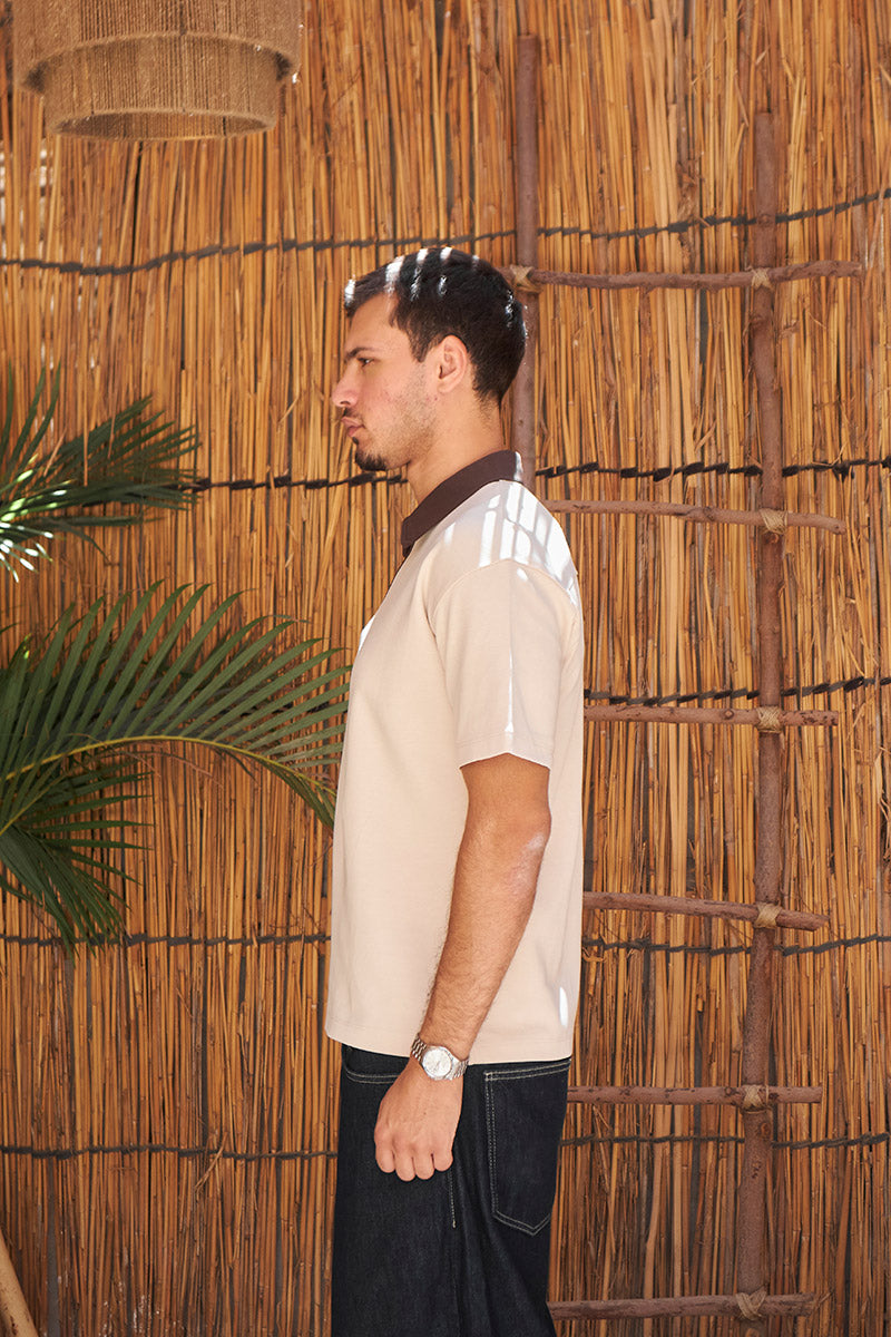 Heritage Zip Polo - Beige/Brown
