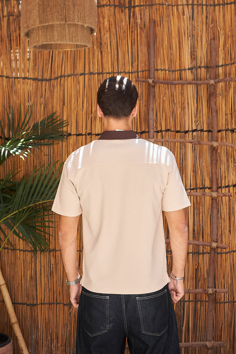 Heritage Zip Polo - Beige/Brown