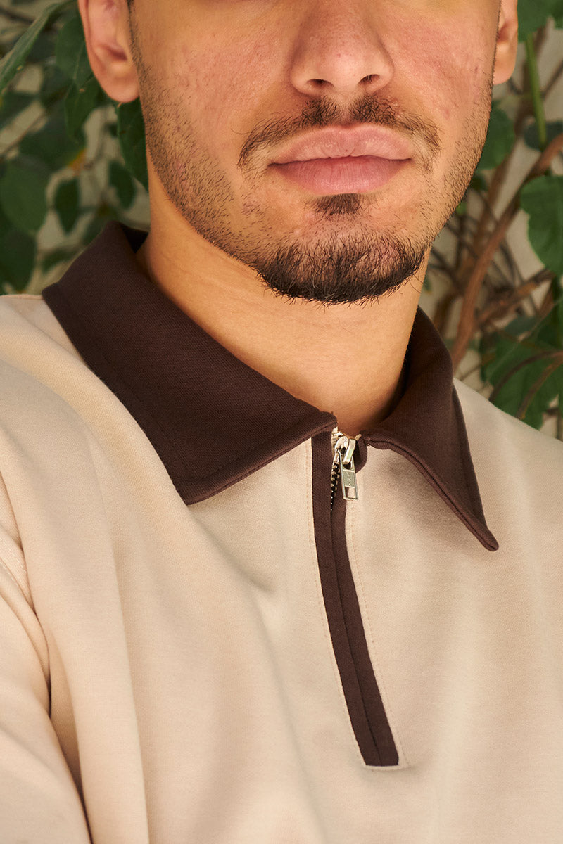 Heritage Zip Polo - Beige/Brown