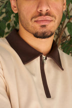 Heritage Zip Polo - Beige/Brown