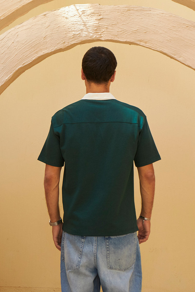 Heritage Zip Polo - Emerald Green/Ivory