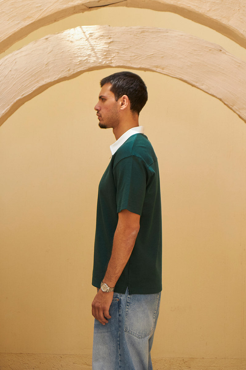 Heritage Zip Polo - Emerald Green/Ivory