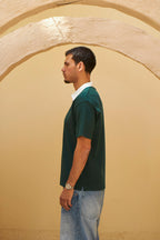 Heritage Zip Polo - Emerald Green/Ivory