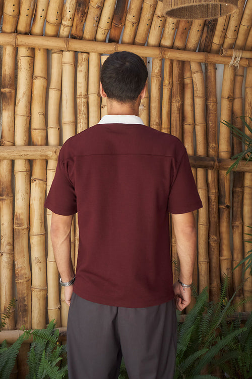 Heritage Zip Polo - Wine/Ivory