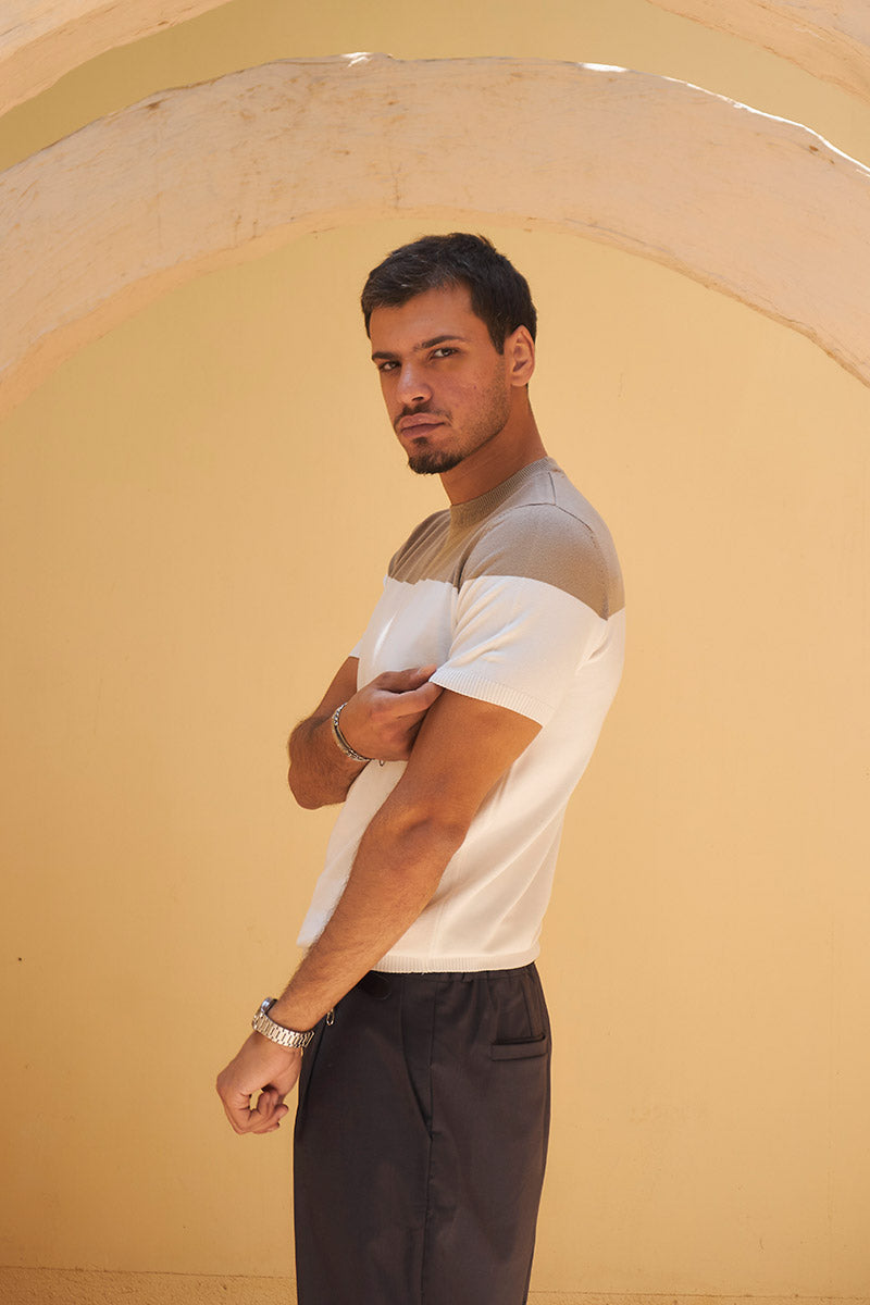 Retro Knit Tee - Beige & Ivory