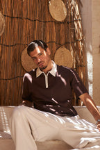Heritage Zip Polo - Brown/Ivory