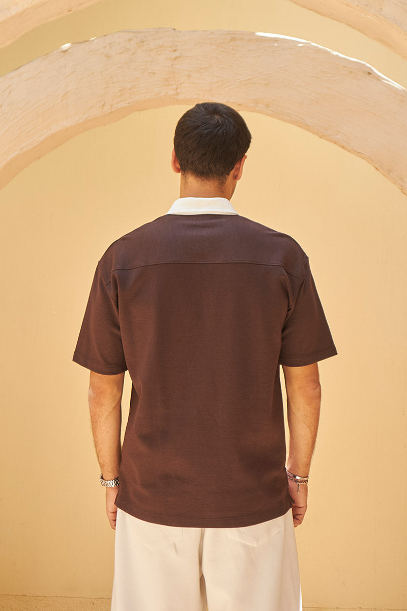 Heritage Zip Polo - Brown/Ivory