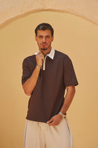 Heritage Zip Polo - Brown/Ivory