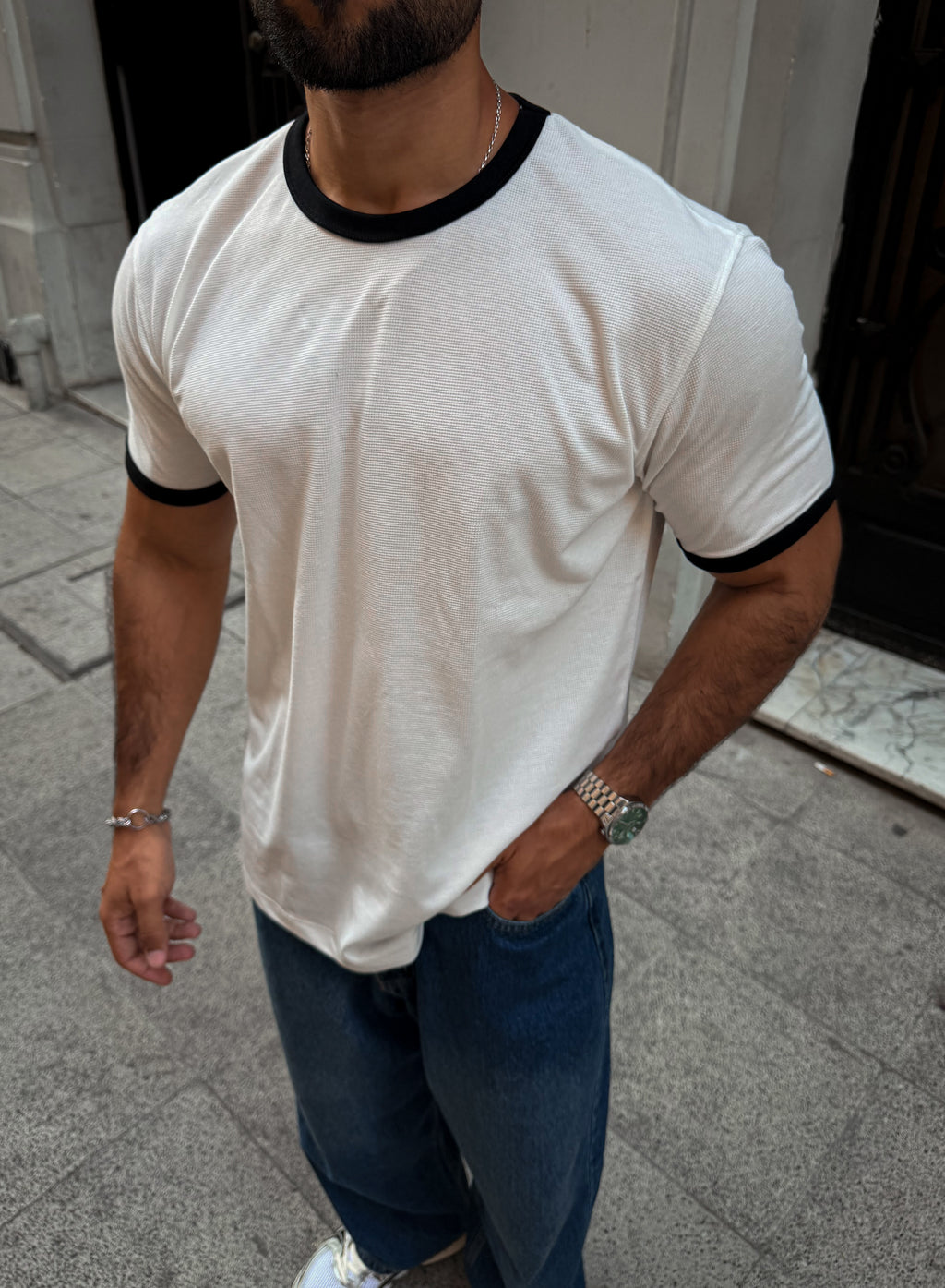 Ringer Tee - Ivory & Midnight Black