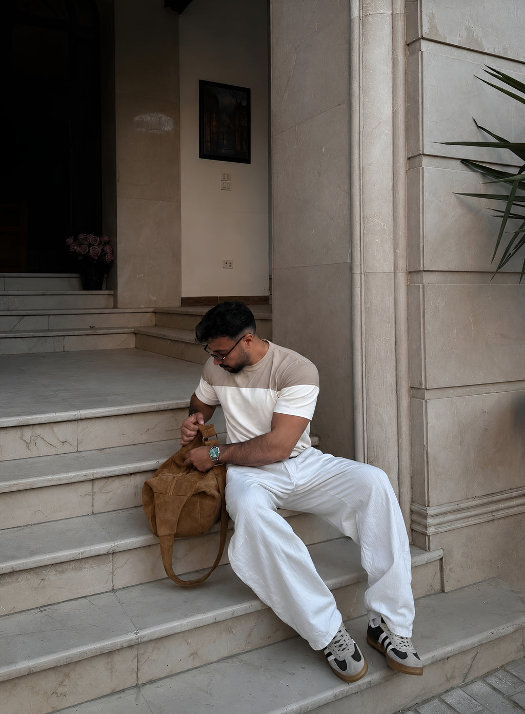 Retro Knit Tee - Beige & Ivory