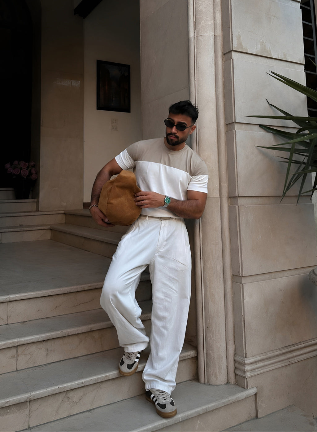 Retro Knit Tee - Beige & Ivory