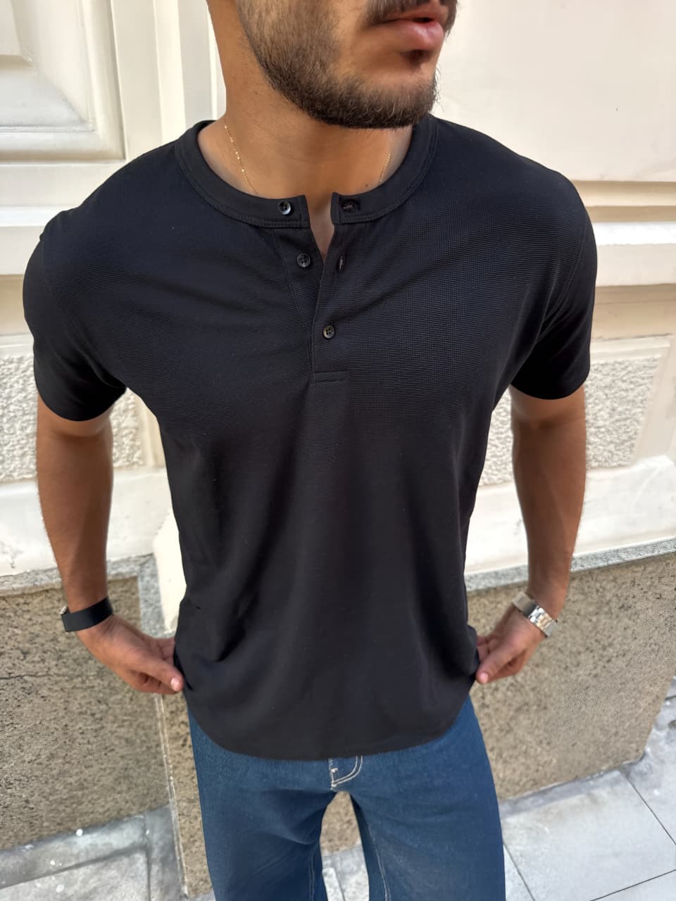 Heritage Henley Tee - Midnight Black