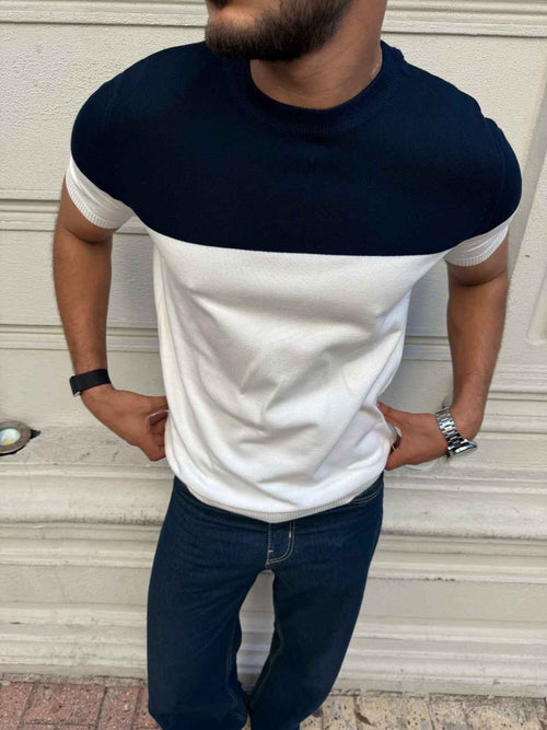 Retro Knit Tee - Navy & Ivory