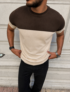 Retro Knit Tee - Walnut & Cream