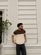Retro Knit Tee - Walnut & Cream