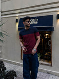 Retro Knit Tee - Navy & Wine Red
