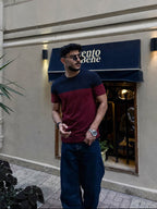 Retro Knit Tee - Navy & Wine Red