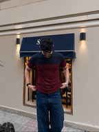 Retro Knit Tee - Navy & Wine Red