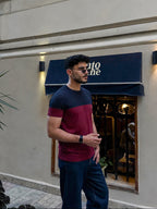 Retro Knit Tee - Navy & Wine Red