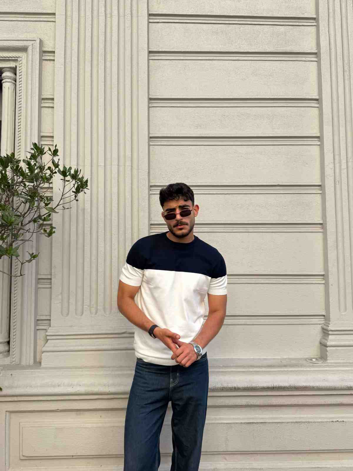 Retro Knit Tee - Navy & Ivory